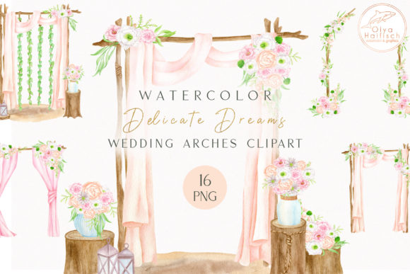 Hand-Painted Watercolor Wedding Arches for Your Designs