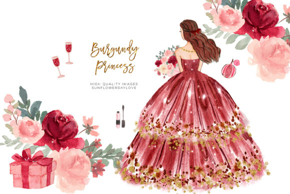 Romance and Richness: Designing with Marsala Princess Wedding Clipart