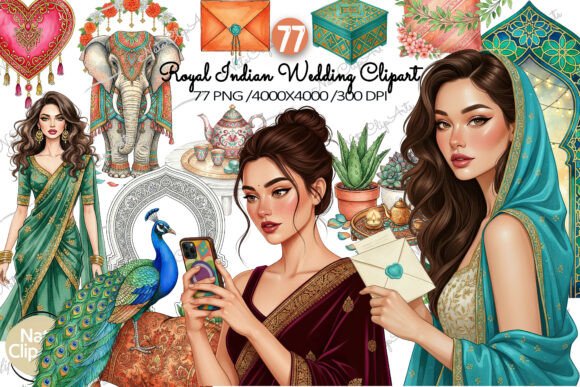 Royal Indian Wedding Clipart Bundle: Designing with Vibrant Eastern Charm
