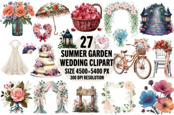 Summer Garden Wedding Clipart Bundle: Design Ideas