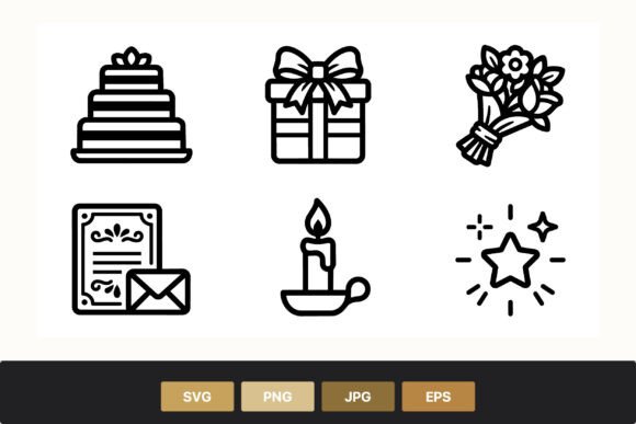 Wedding Cake Gift and Flower Icons: Elevate Your Designs