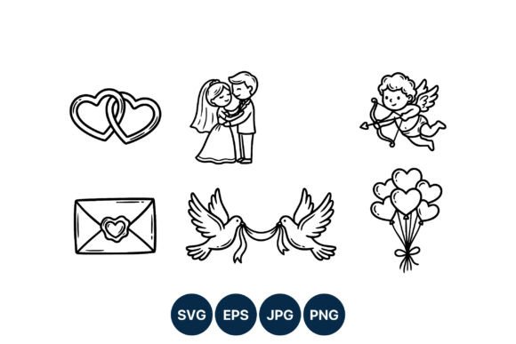 Wedding Couple Cupid Love Hearts Line Art Collection