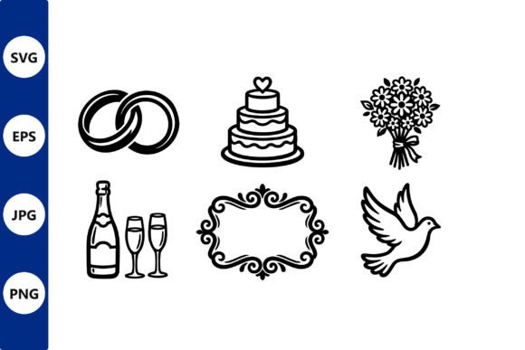 Wedding Icon Set: Rings, Cake, Bouquet & More for Your Designs