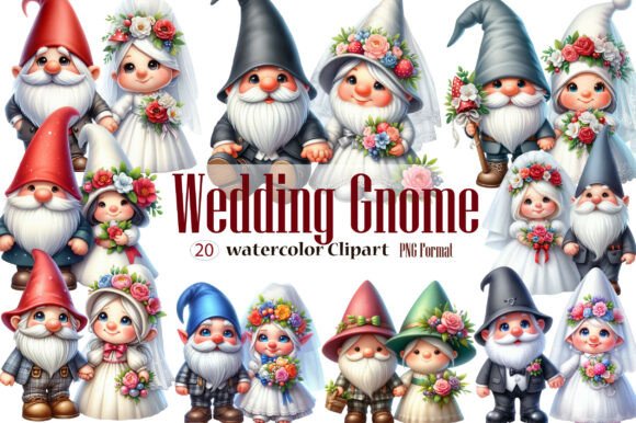 Whimsical Wedding Gnome Watercolor Clipart for DIY Projects